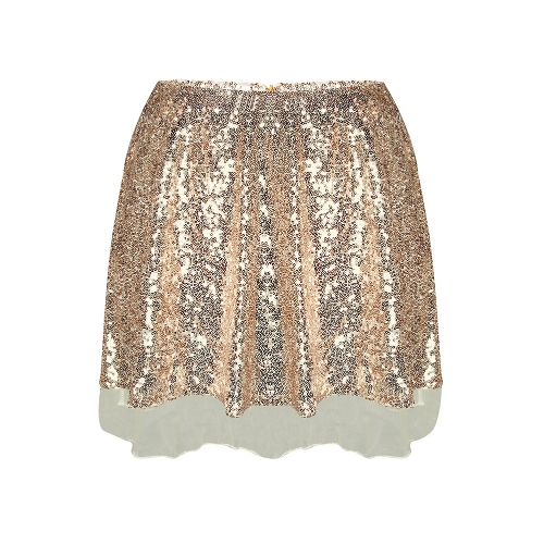 

Sequin High Waist Zip Glitter A-Line Short Skirt
