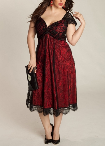 

Women Plus Size Dress Floral Lace Sweetheart Midi Elegant Evening Party Wear