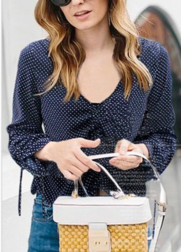 

Women Tops Polka Dot Blouse Drawstring Long Sleeve Slim Fit Oversize Tops