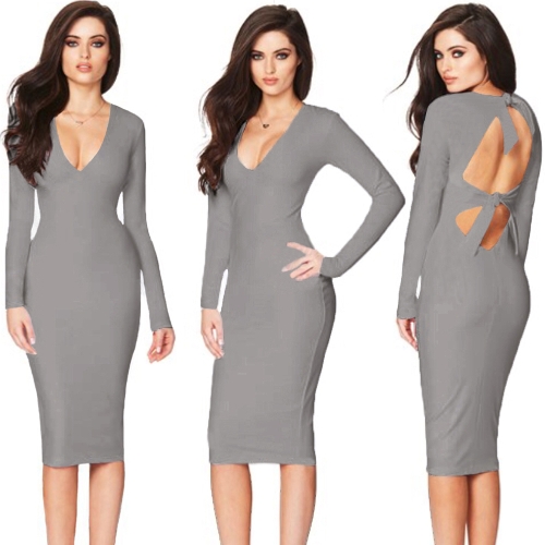 Sexy Women Bodycon Dress Cut Out Bandage Deep V Neck Long Sleeves Backless Party Club Slim Midi Dresses huismerk kopen in de aanbieding Sexy Women Bodycon Dress Cut Out Bandage Deep V Neck Long Sleeves Backless Party Club Slim Midi Dresses huismerk kopen in de aanbieding
