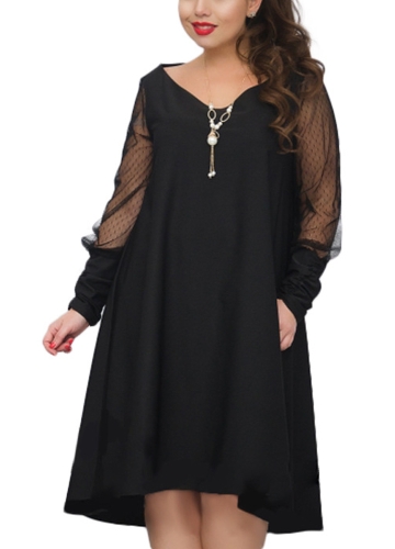 

Женщины Плюс Размер Весна Платье Mesh Sleeve Sheer Party Loose Dress