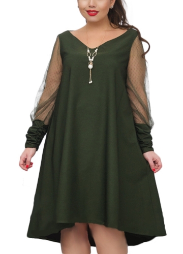 

Women Plus Size Spring Dress Mesh Sleeve Sheer Party Loose Dress