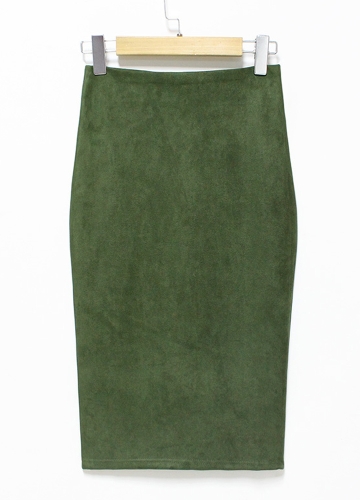

Sexy Women Suede Pencil Skirt Solid Color High Waist Split Zip Bodycon Midi Skirt