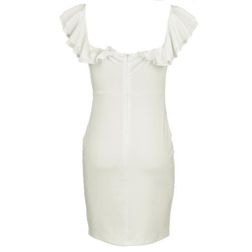 Abito donna Sheer Off Shoulder V Ruffle Overlay manica corta Bodycon Bandage Mini Sex Night