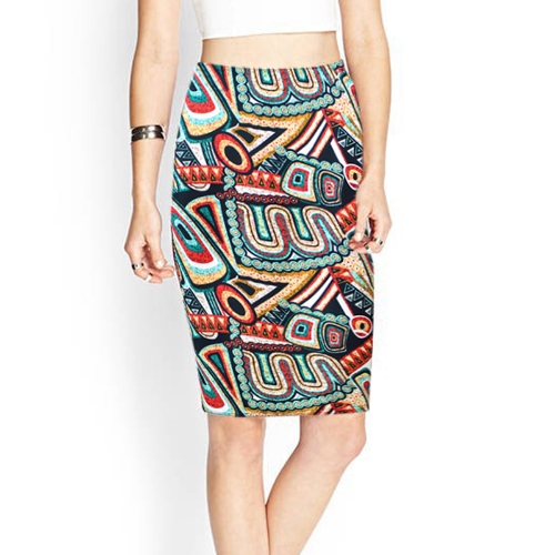 

Vintage Print High Waist Split Slim Elegant Retro OL Bodycon Midi Skirt