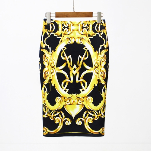 

Vintage Print High Waist Split Slim Elegant Retro OL Bodycon Midi Skirt