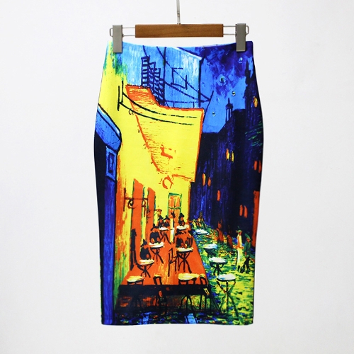 

Vintage Print High Waist Split Slim Elegant Retro OL Bodycon Midi Skirt