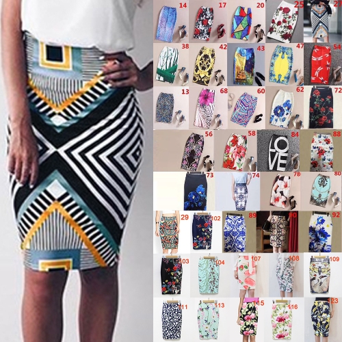 

New Women Pencil Skirt Vintage Print High Waist Split Slim Elegant Retro OL Bodycon Midi Skirt