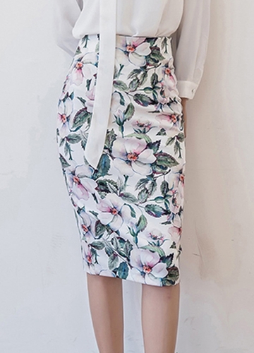 

Floral Print High Waist Split Vintage Slim Elegant OL Bodycon Midi Skirt