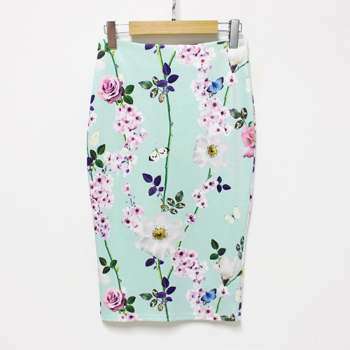 

Floral Print High Waist Split Vintage Slim Elegant OL Bodycon Midi Skirt