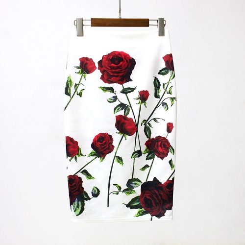 

Цветочная печать Высокая талия Сплит Vintage Slim Элегантный OL Bodycon Midi Юбка