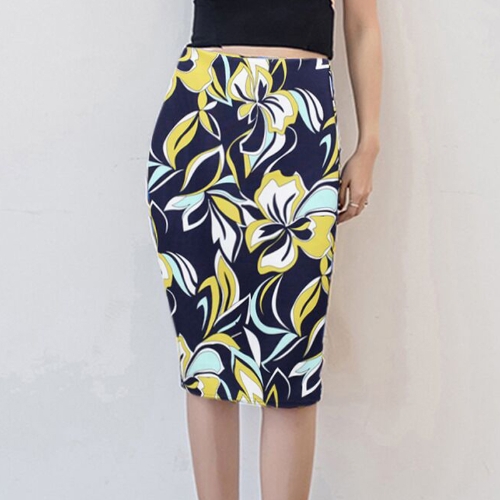 

New Women Pencil Skirt Vintage Floral Print High Waist Split Slim Elegant OL Bodycon Midi Skirt