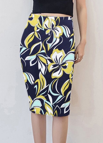

Vintage Floral Print High Waist Split Slim Elegant OL Bodycon Midi Skirt
