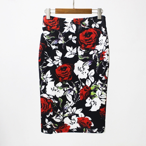 

Vintage Floral Print High Waist Split Slim Elegant OL Bodycon Midi Skirt