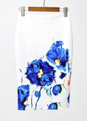 

Vintage Floral Print High Waist Split Slim Элегантный OL Bodycon Midi Юбка