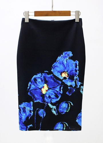 

New Women Pencil Skirt Vintage Floral Print High Waist Split Slim Elegant OL Bodycon Midi Skirt