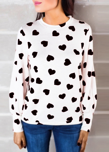 

Women Blouse Heart Print High Neck Long Sleeve Casual T-Shirt Tee Tops
