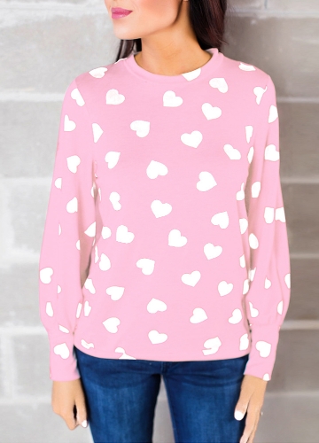 

Women Blouse Heart Print High Neck Long Sleeve Casual T-Shirt Tee Tops