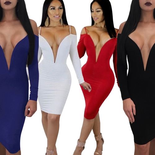 

Женщины Sexy Off Плечо Backless платье Deep V Шея Bodycon Party Dress Clubwear