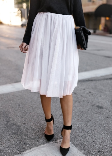 

Women Mesh Tulle Skirt Elastic Waist Solid Color Pleated Midi Prom Skirt