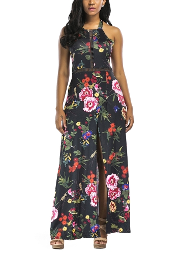 

Women High Split Dress Floral Print Party Club Long Dress