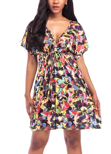 

Women Plus Size Print Mini Dress Summer Beach Pleated Dress