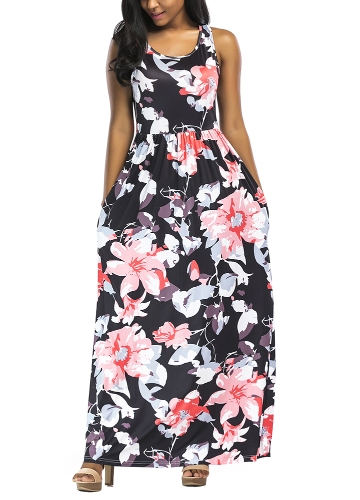 

Floral Print Sleeveless Boho Beach Dress