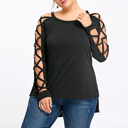 

Плюс Размер с высоким низким Hem Hollow Out Sleeves Casual Loose Shirt