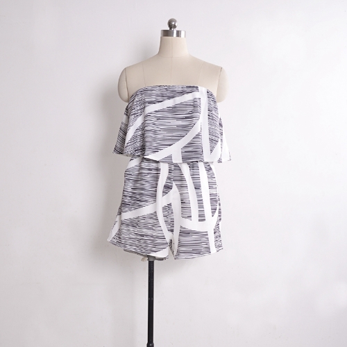 

Выкл. Наплечье Комбинезон Печать Эластичная талия Overlay Backless Playsuit