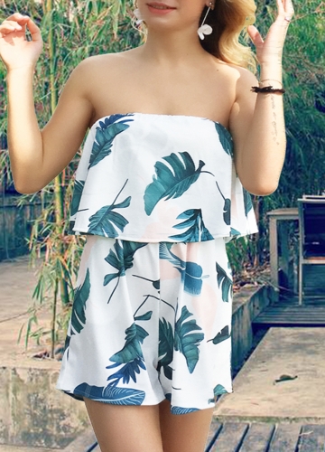 

Off the Shoulder Jumpsuit Print Elastic Waist Overlay Backless Playsuit