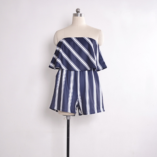 

Off the Shoulder Jumpsuit Print Elastic Waist Overlay Backless Playsuit