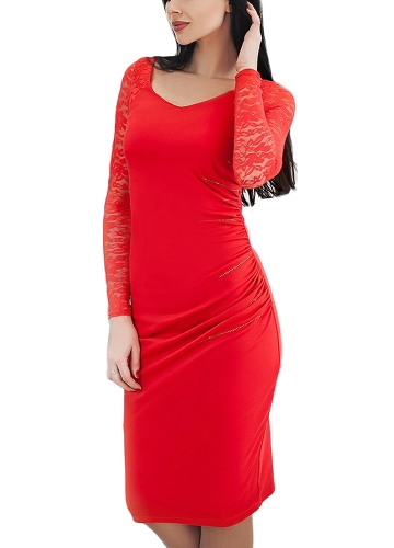 

Кружевные рукава Ruched Side Back Slit Pencil Dress