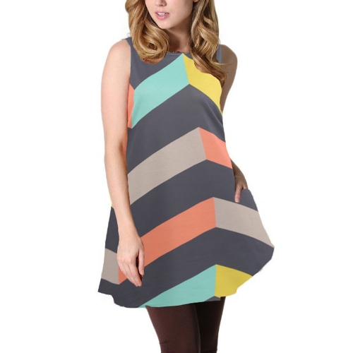 

Sleeveless Loose Colorful Stripes O-Neck Pockets Casual Elegant Mini Dresses