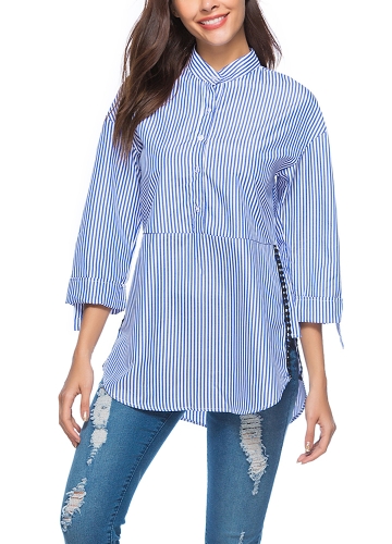 

Striped Side Split Three Quarter Sleeves Long Top