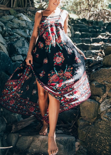 

Vintage Bohemian Floral Maxi Платье без рукавов Backless Sundress