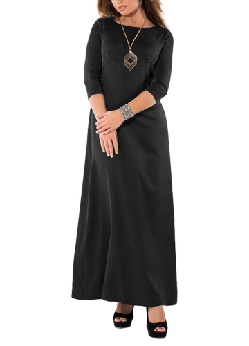 

Plus Size Metallic O-Neck Three Quarter Sleeve Solid Slim Long Dress