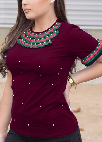 

Ruffles Pearl с короткими рукавами O Шея вскользь Top