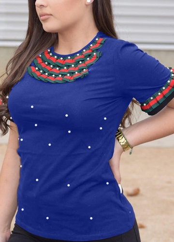 

Ruffles Pearl Short Sleeves O Neck Casual Top