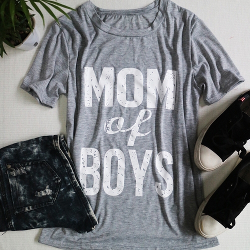 

Basic Letter Print O-Neck Short Sleeve Casual Loose Tee