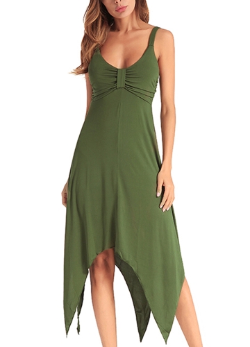 

Deep V Neck Sleeveless Solid Asymmetric Backless Casual Swing Dress