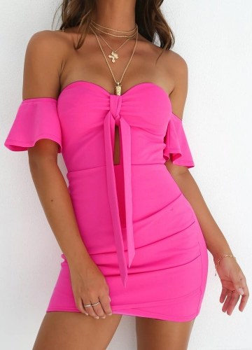 

С плечом носового сустава Ruched с коротким рукавом бинтом Bodycon Mini Dress