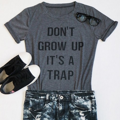

Letter Printed O Neck Short Sleeve Casual Tee