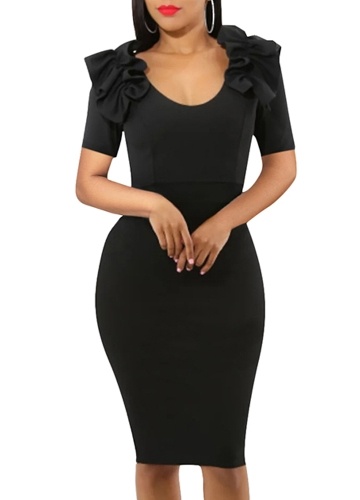 

Ruffle с коротким рукавом O шеи назад Zipper Bodycon платье