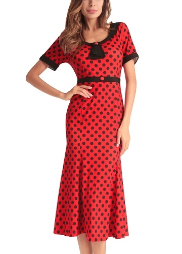 

1950s Vintage Women Polka Dot Dress Bodycon Elegant Mermaid Long Dress