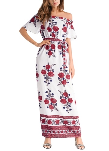 

Women Chiffon Floral Maxi Dress Off The Shoulder Summer Beach Long Dress