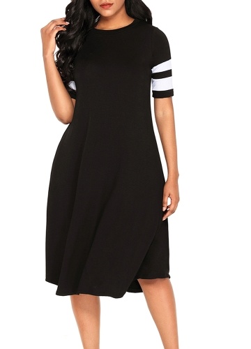 

Женщины Midi Jersey Dress Striped Half Sleeve Summer Beach Holiday Flowy Dress