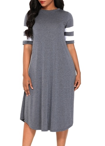 

Женщины Midi Jersey Dress Striped Half Sleeve Summer Beach Holiday Flowy Dress