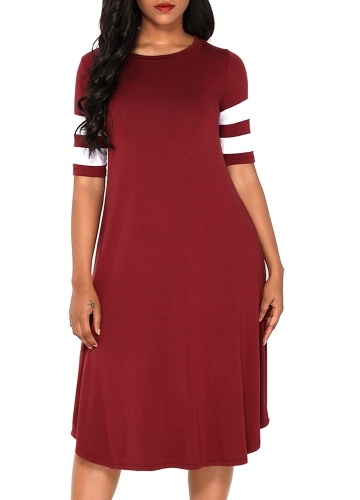

Women Midi Jersey Dress Striped Half Sleeve Summer Beach Holiday Flowy Dress