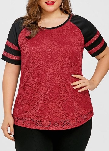 

Women Plus Size Lace Basic T-Shirt Stripe Casual Tee Top