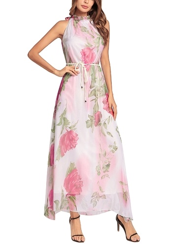 

Женское платье из шифона Maxi с цветочным рисунком без рукавов